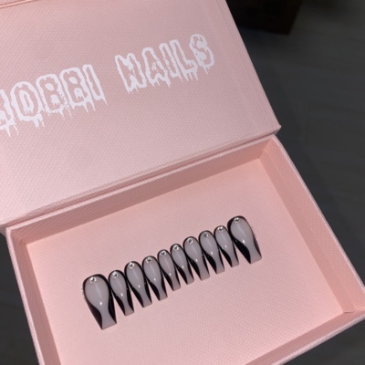 BOBBINAILS欧美朋克手绘亢奋黑色酷炫钻华子可拆卸穿戴甲成品