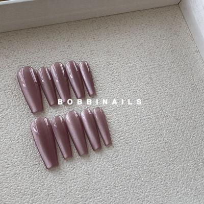 BOBBINAILS欧美陶瓷猫眼冰透玫瑰紫可拆卸穿戴甲成品