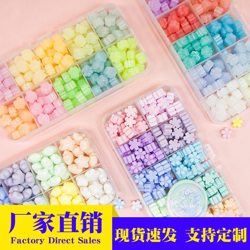 火漆蜡粒10格盒装马卡龙猫爪火漆印章套装分格密封多色透明蜡烛图片