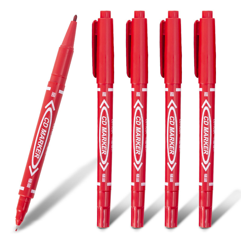 红色记号笔小双头勾线笔不掉色防水防油细头小头油性笔美术专用儿