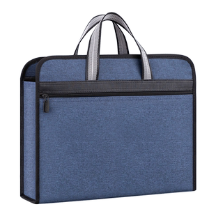 帆布手提文件袋a4商务手提包资料袋多层收纳袋防水会议包加厚公事公务包女士公文包男款黑色办公用品定制