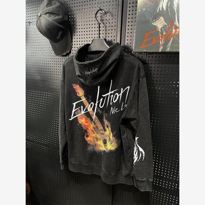 Evolution火焰吉他2025谢霆锋进化演唱会洗水做旧长袖帽衫卫衣潮