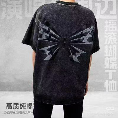 谢霆锋Evolution摇滚蝴蝶水洗T恤