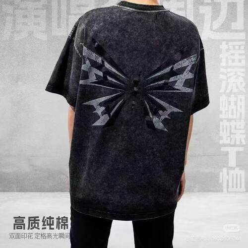 谢霆锋Evolution摇滚蝴蝶水洗T恤