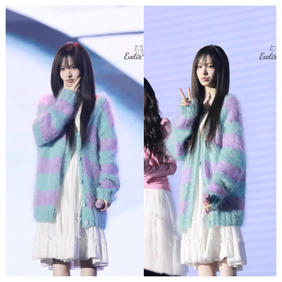 IVE金志垣Liz同款彩色条纹毛衣开衫女2025新款甜美少女外套上衣