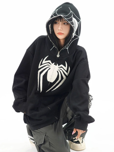 秋潮牌国潮街头美式蜘蛛侠连帽卫衣联名宽松刺绣拉链开衫外套男女