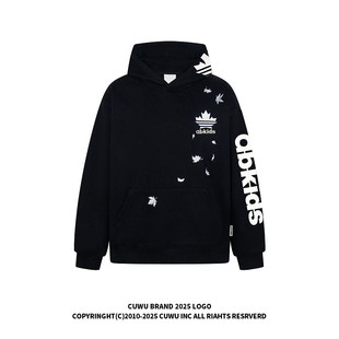 原创美式复古枫叶刺绣加绒连帽卫衣女男春季宽松慵懒情侣帽衫外套