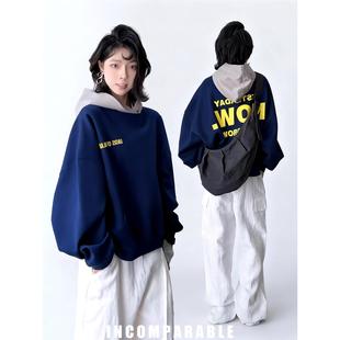 TF家族王橹杰同款卫衣撞色拼接宽松连帽卫衣男女重磅印花帽衫上衣