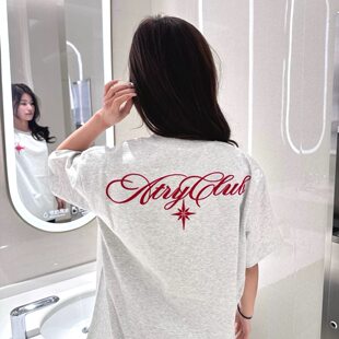 美式重磅纯棉北极星刺绣短袖t恤女2026新款夏季宽松高街情侣上衣