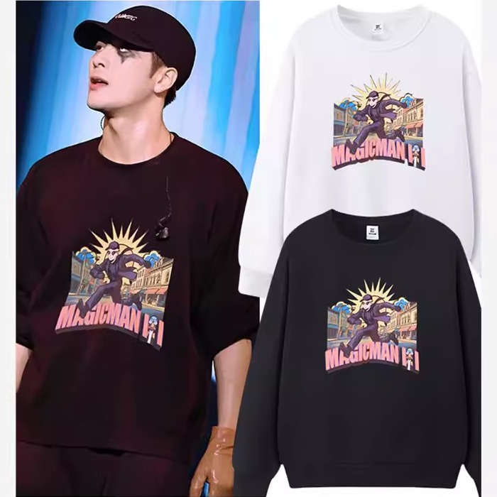 王嘉尔magicman2演唱会同款圆领卫衣美式高街复古卡通周边应援服