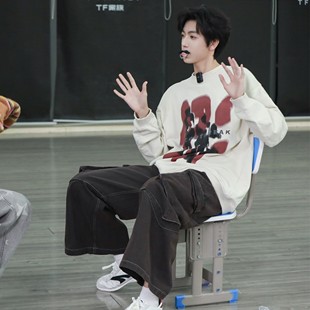 TF家族张桂源同款美式复古印花卫衣男女秋冬季宽松圆领长袖上衣服