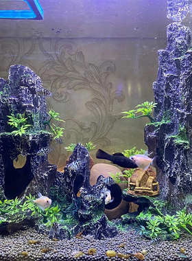 鱼缸造景假山套餐仿真石头假山酒店客厅水族箱套餐躲避洞摆件80CM