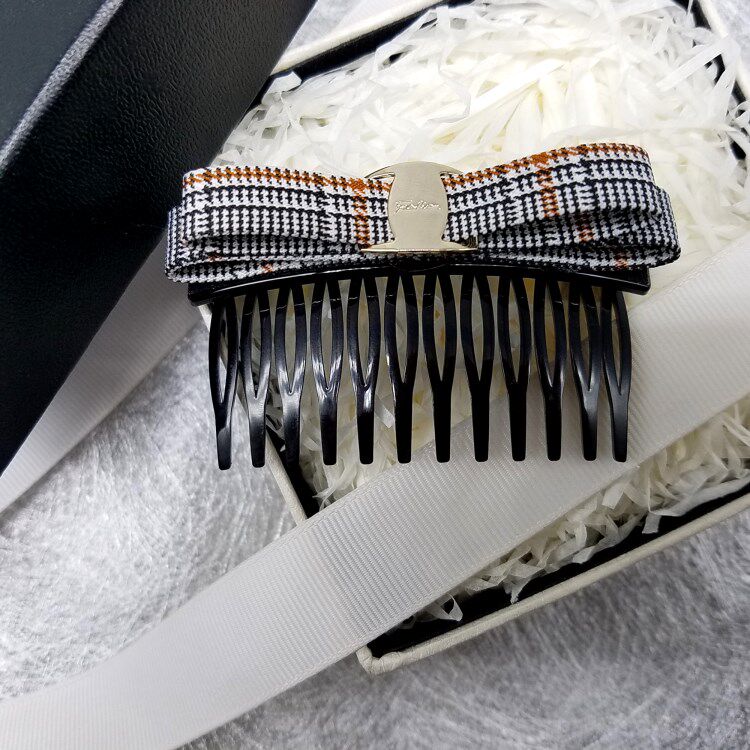 发梳插梳小号韩国简约优雅头格子饰顶夹成人发卡欧美蝴蝶结刘海梳