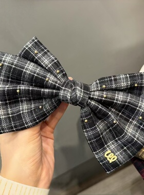 韩国毛呢格子蝴蝶结发夹发饰头花