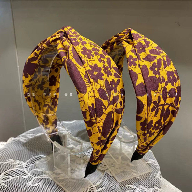 印花布艺发箍打结蝴蝶结头箍法式复古头发夹压发拢子发带宽边发卡