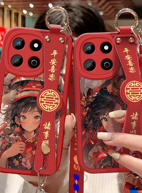 适用华为荣耀畅玩60Plus手机壳防摔ALT-AN00硅胶软边5G可斜挎腕带镜头全包保护套女孩卡通龙年男情侣红色新款