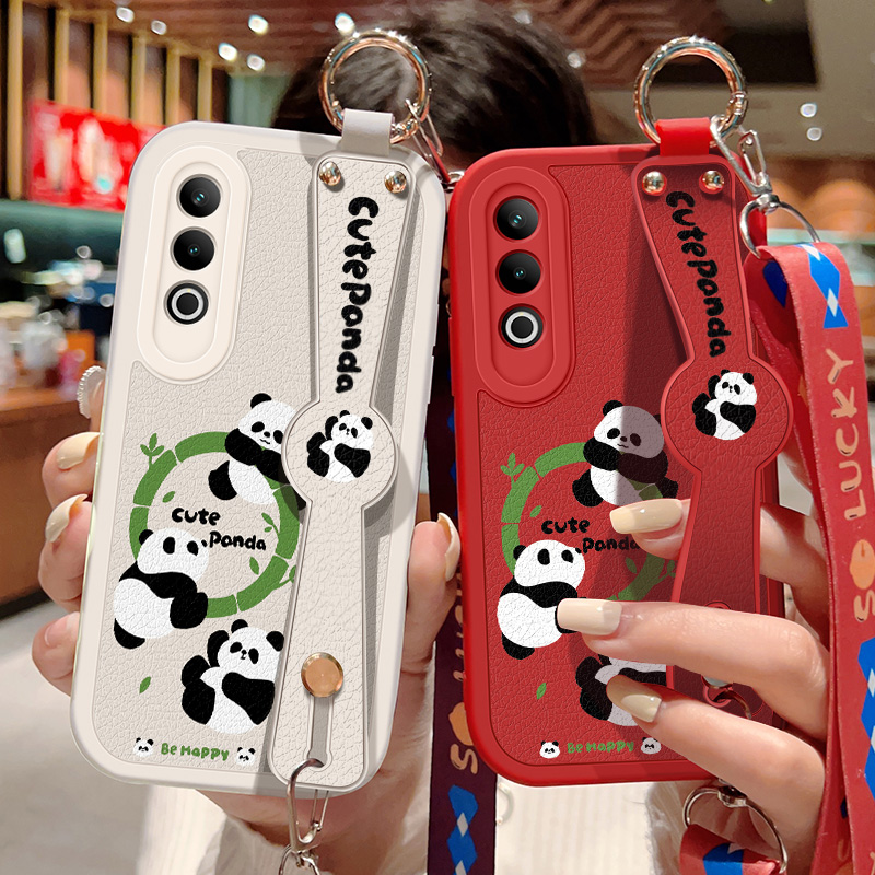 适用oppok12plus手机壳K12Plus卡通熊猫保护套OPPO可斜挎腕带K12Plus硅胶防摔小羊皮软壳全包边背带挂绳新款