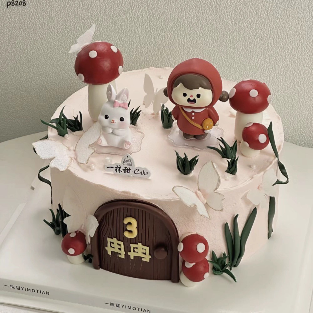 可爱小红帽采蘑菇的小女孩蛋糕装饰摆件儿童女孩生日蘑菇蛋糕插件