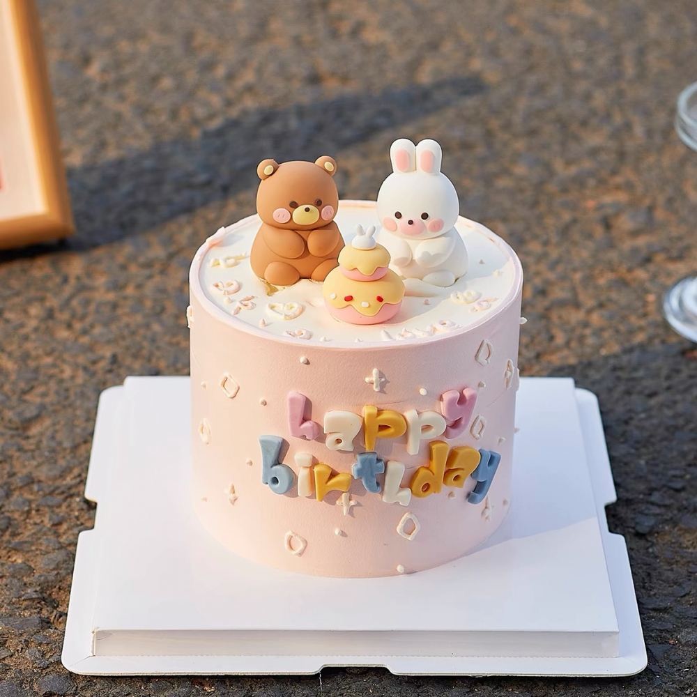 熊兔小熊小兔蛋糕装饰摆件生日快