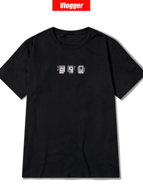 RED三视摄影师纯棉短袖美国复古螺纹口男女Vlogger国潮T恤陈文坚