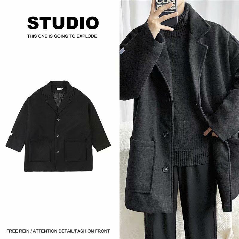 2020年秋冬季港风中长款男士青年宽松毛呢大衣休闲潮流外套风衣，男装毛呢大衣，星座1013-3