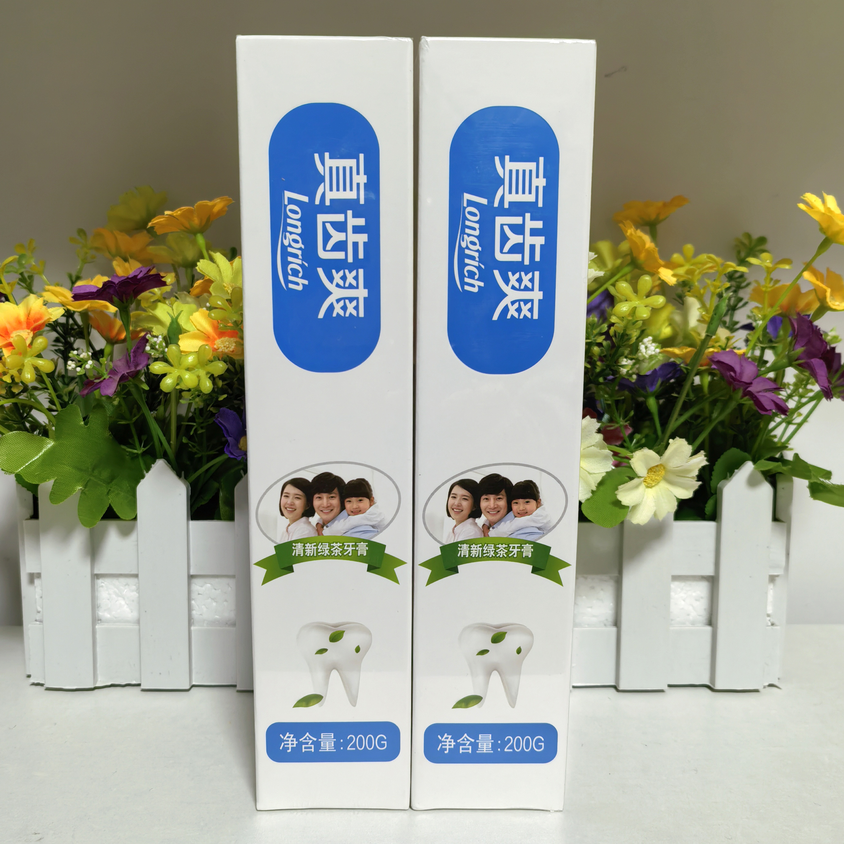 正品隆力奇真齒爽200g清新綠茶牙膏*2支