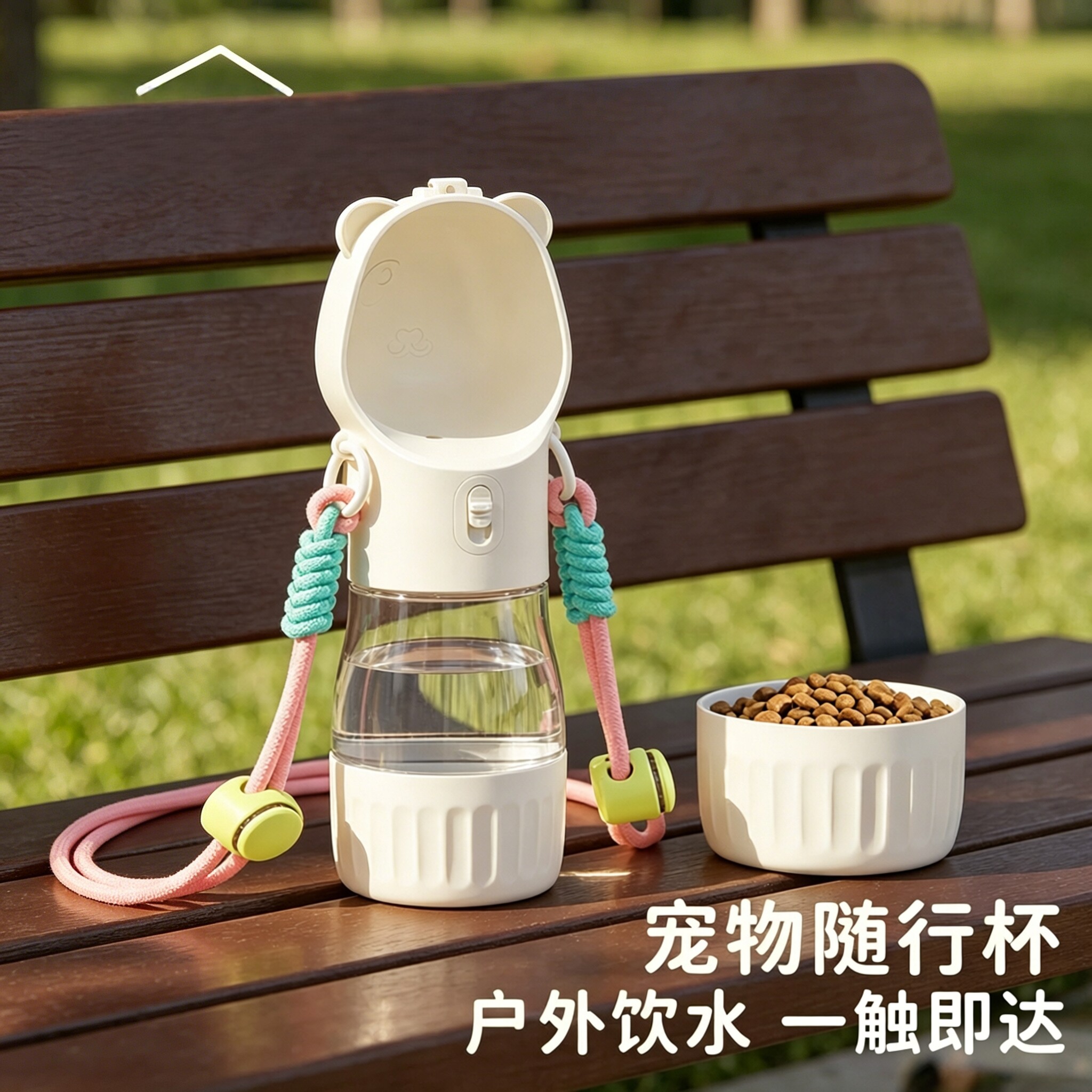 宠物随行杯背带款便携户外饮水器狗狗外出水杯水粮二合一猫咪水壶