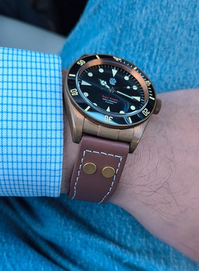 Lugran青铜铆钉表带飞行员铜花霍尔文牛皮表带20/21/22mm