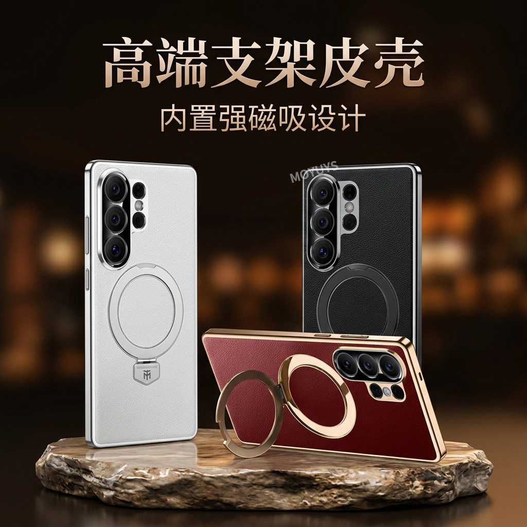 适用三星s26ultra手机壳高端商务素皮s25ultra磁吸折