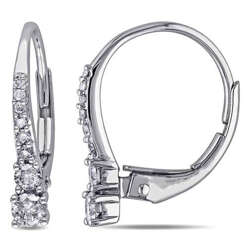 Amour 1 3 CT TW镶钻Leverback耳环10K白色金色