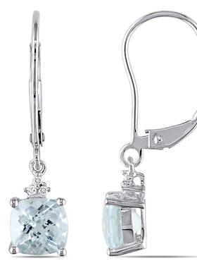 Amour蓝宝石Leverback耳环Diamonds 10K白色金色