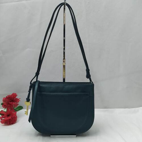 Fossil绿色真皮Zipper Closure斜挎包单肩包