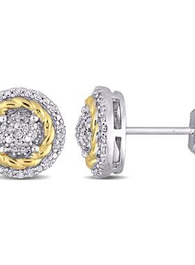 Amour 1 4 CT TW镶钻Rope Design Halo耳钉白色黄色
