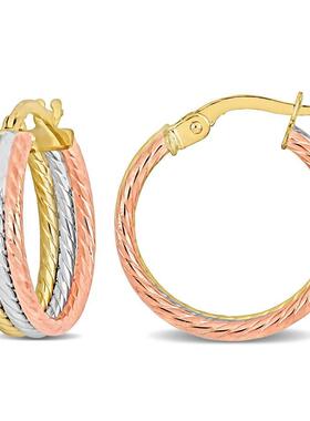 Amour 19mm Triple Row Twisted耳环3黄色玫瑰白色10K