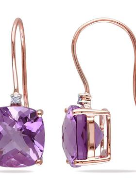 Amour 7 CT TGW垫层切割Amethyst耳环Diamonds 10K