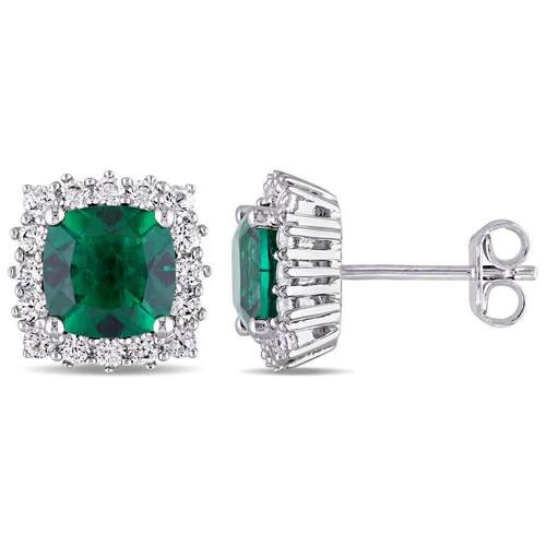 Amour 4 1 3 CT TGW Created Emerald白色蓝宝石耳钉
