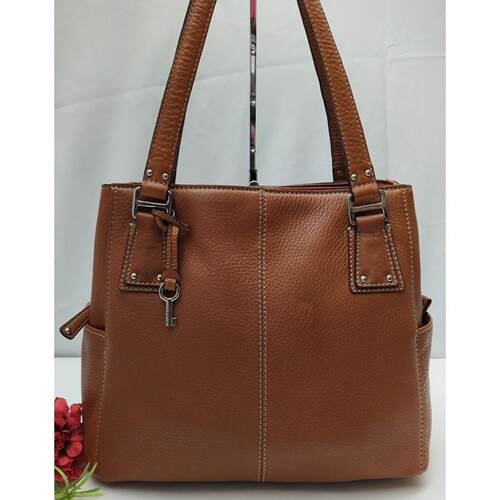 Fossil棕色荔枝皮Pockets 3 Compartments单肩包钱包