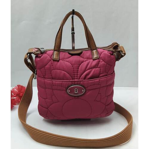 Fossil Magenta尼龙被纹Zipper Closure斜挎包