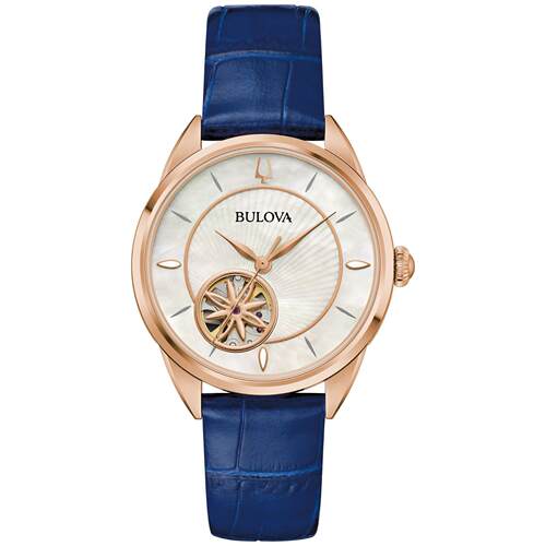 宝路华Bulova 97L180女手表女士Sutton Aperture海军蓝真皮