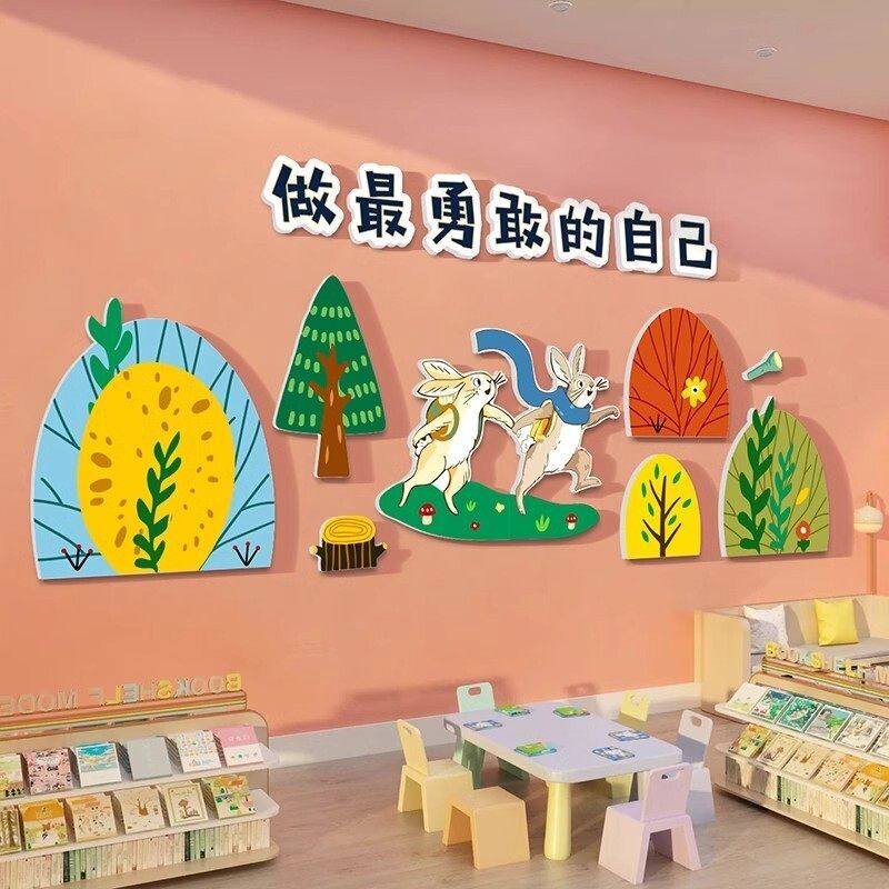 图书角布置装饰幼儿园童绘本馆墙面做勇敢的自己环创读书区文化