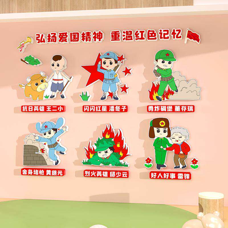 幼儿园楼梯墙面装饰环创材料文化主题墙成品kt板红色爱国教育贴纸
