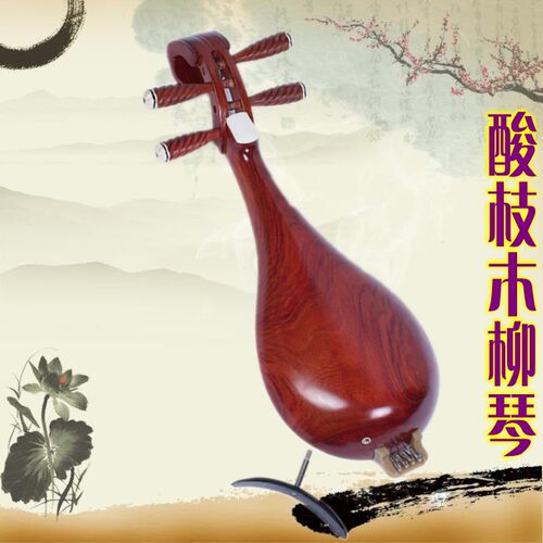 柳琴乐器 红酸枝柳琴乐器厂家直销专业演奏专业红木整背铜品柳琴
