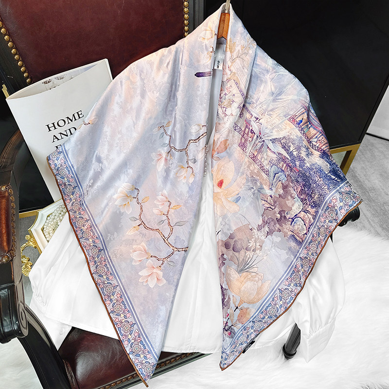 【清雅玉兰】双面真丝方巾女2025新款中国风桑蚕丝披肩送妈妈礼物