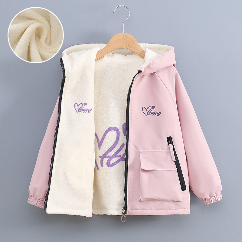 2025时尚洋气女童双面穿加绒加厚保暖连帽冲锋衣秋冬新款拉链外套,童装/婴儿装/亲子装,儿童冲锋衣,淘宝优惠券,粉丝福利购,淘宝优惠卷