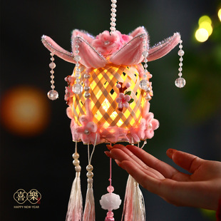 新年2026竹编扭扭棒荷花花灯过马年创意儿童手提亭子灯笼年货批货