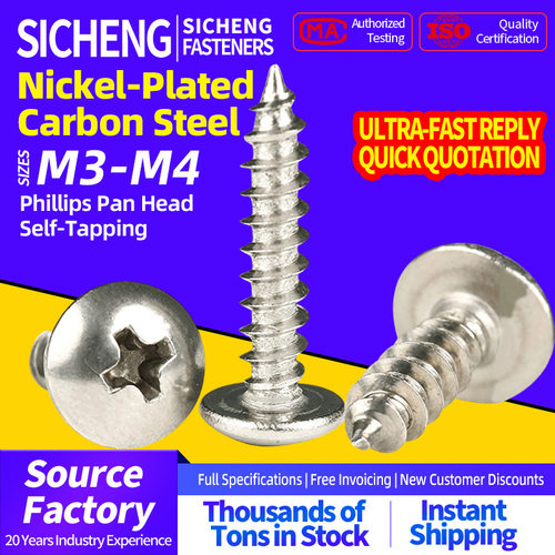 Large Flat Head Self-Tapping Screws Carbon Steel Ni-Plated