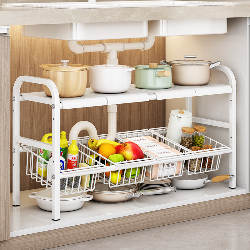 跨境爆款厨房可伸缩下水槽置物架橱柜分层架储物架多功能锅架收纳