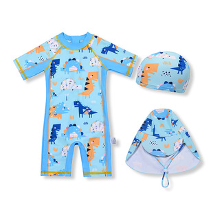 新款儿童泳衣男童卡通恐龙跨境中小大童短袖泳装男孩连体泳衣套装