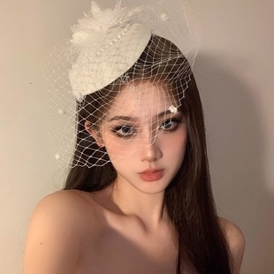 復古民國網紗禮帽女頭飾新娘珍珠面紗名媛旗袍禮服發飾萬圣節