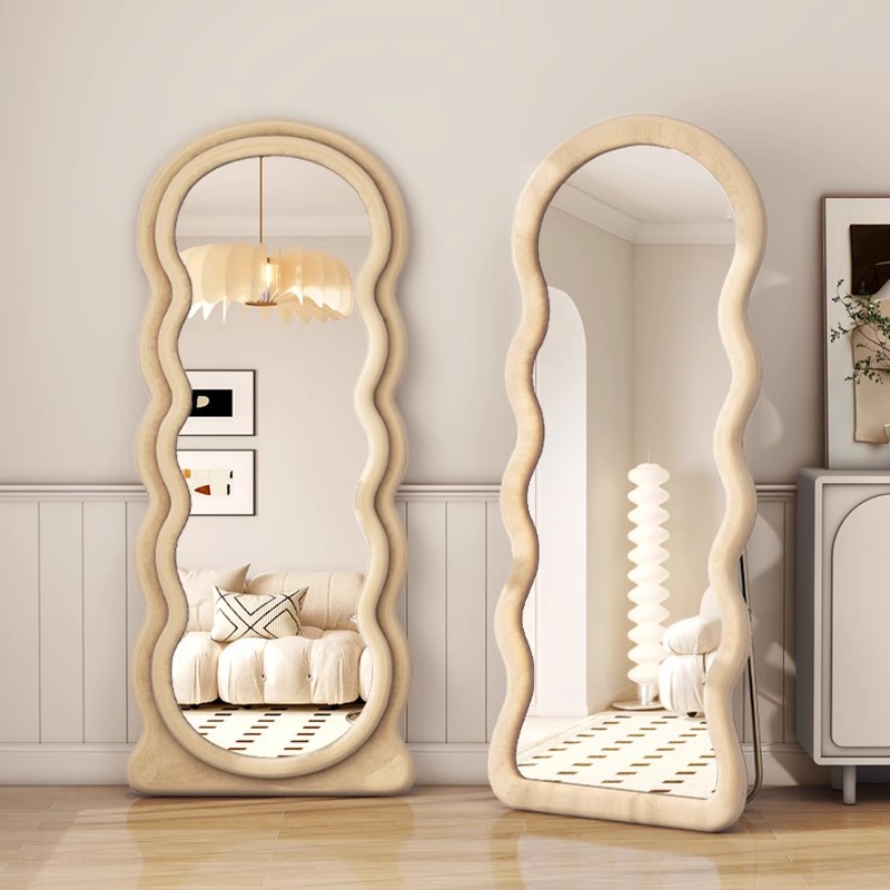 网红穿衣镜家用卧室女生轻奢落地试衣镜子大波浪ins风异形全身镜